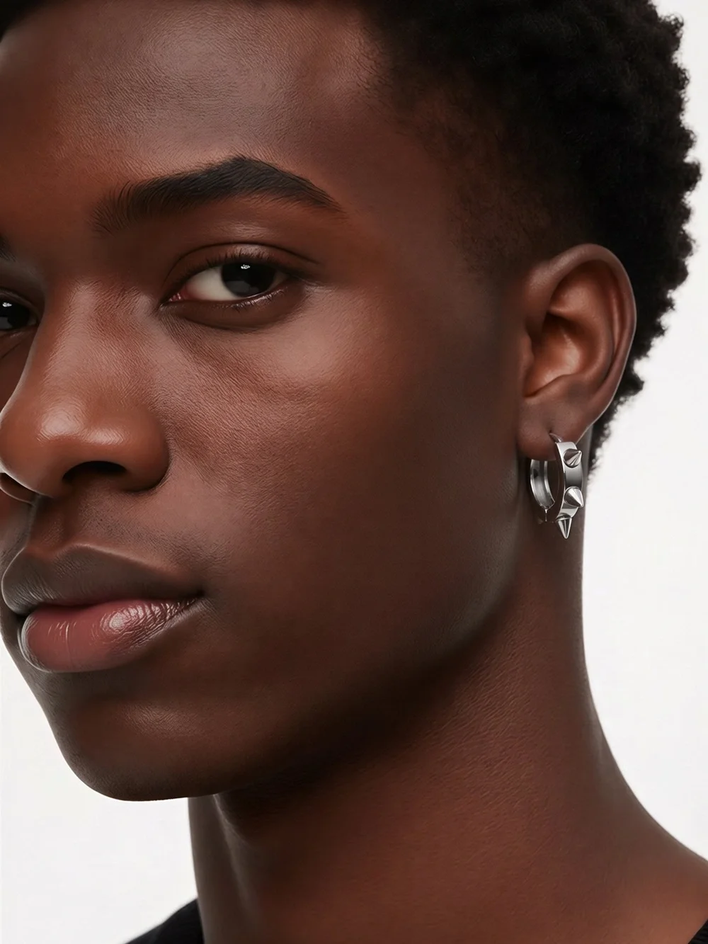 Men's Silver Spike Hoop Earrings - Stainless Steel Huggies
